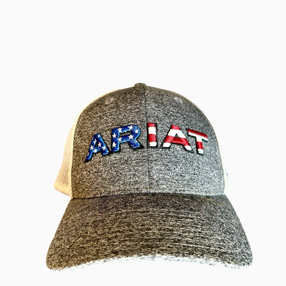 ARIAT Men's Gray Heather Baseball Cap with Flag Design